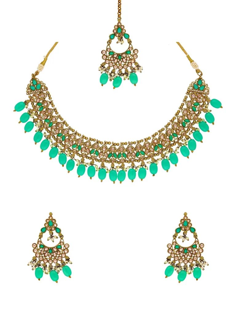 Reverse AD Necklace Set in Mehendi finish - NRJ69
