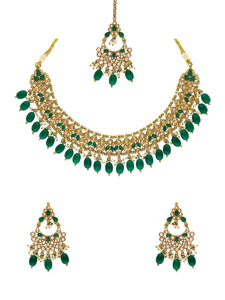 Reverse AD Necklace Set in Mehendi finish - NRJ71