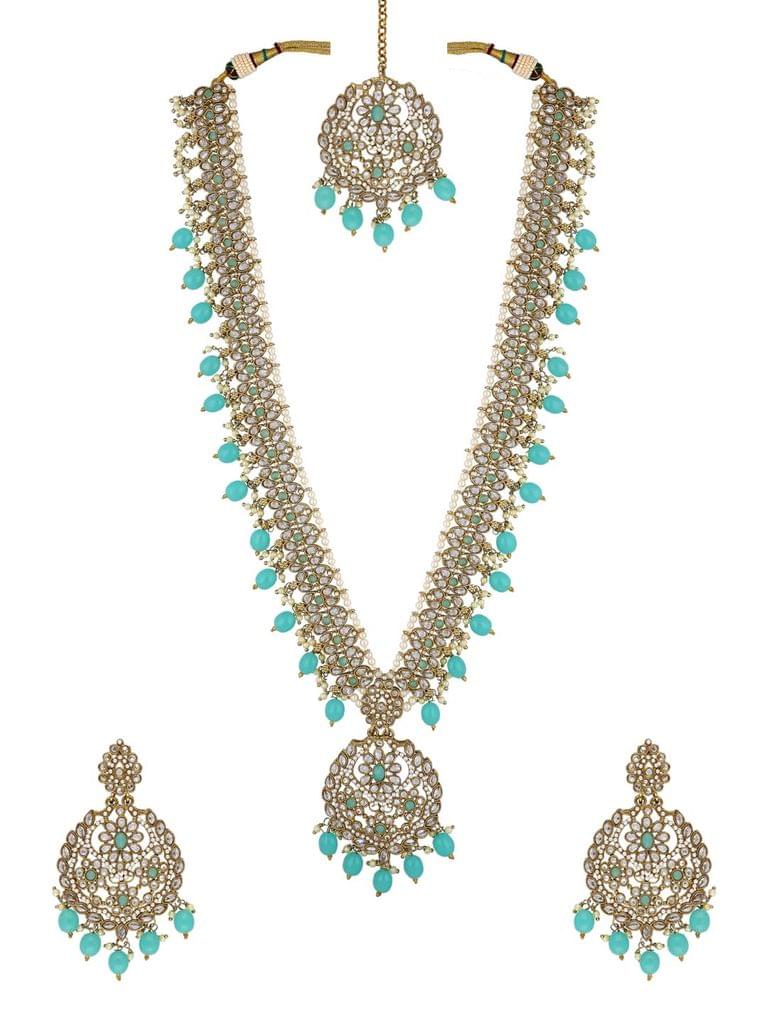 Reverse AD Long Necklace Set in Mehendi finish - NRJ181