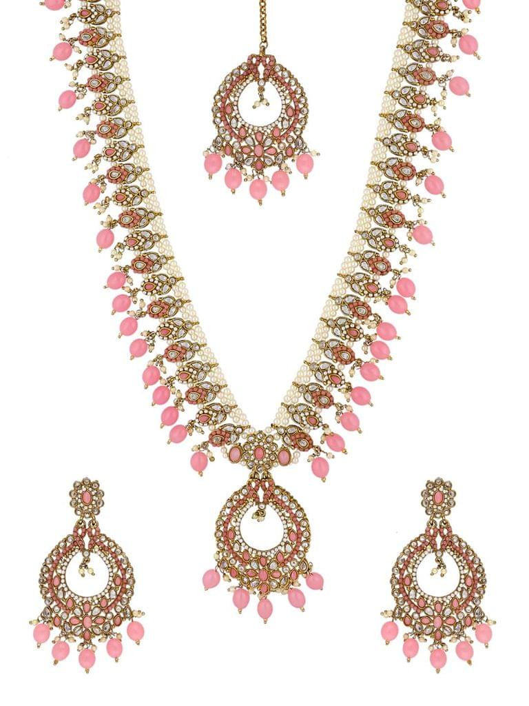 Reverse AD Long Necklace Set in Mehendi finish - NRJ209