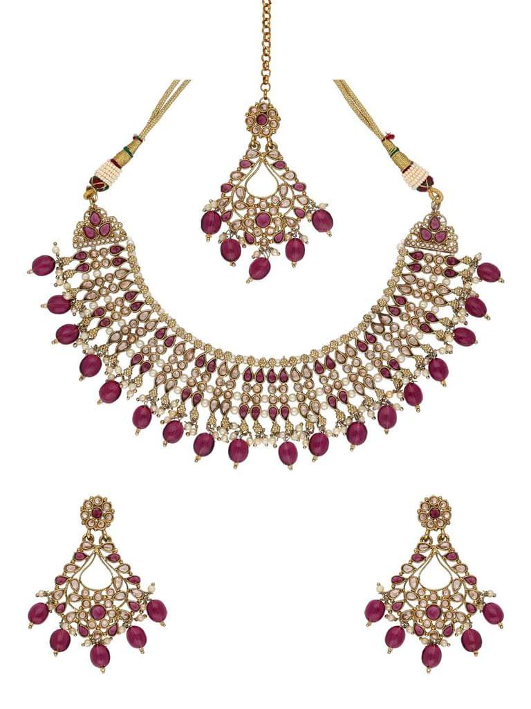 Reverse AD Necklace Set in Mehendi finish - NRJ147