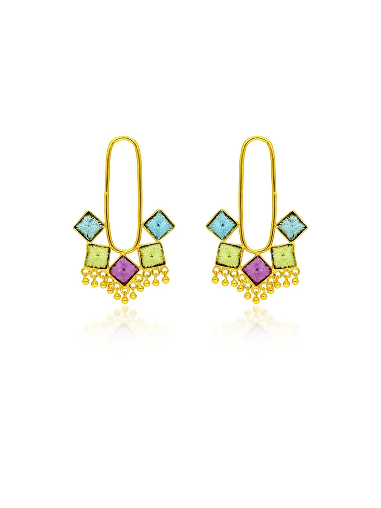 Gold finish Earrings with Silk Thread Embroidery - BBZ96