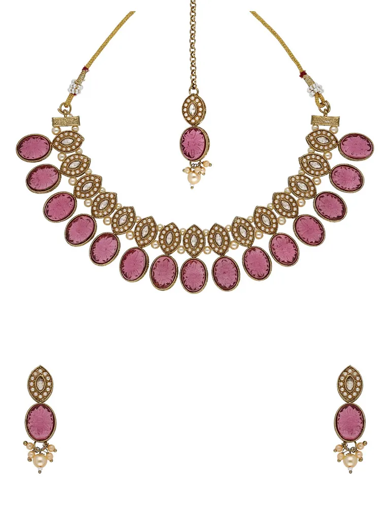 Reverse AD Necklace Set in Mehendi finish - CNB28618