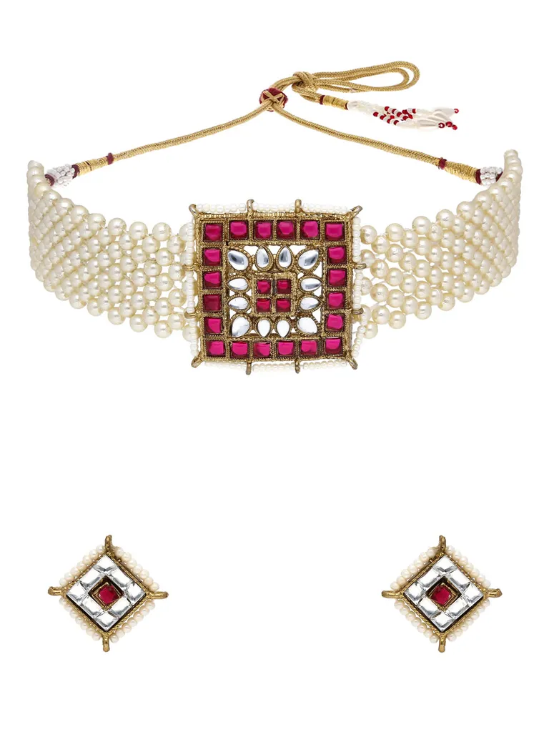 Kundan Choker Necklace Set in Mehendi finish - MID405