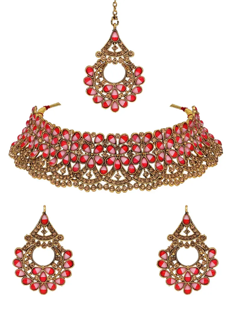 Traditional Choker Necklace Set in Gold finish - CNB38602