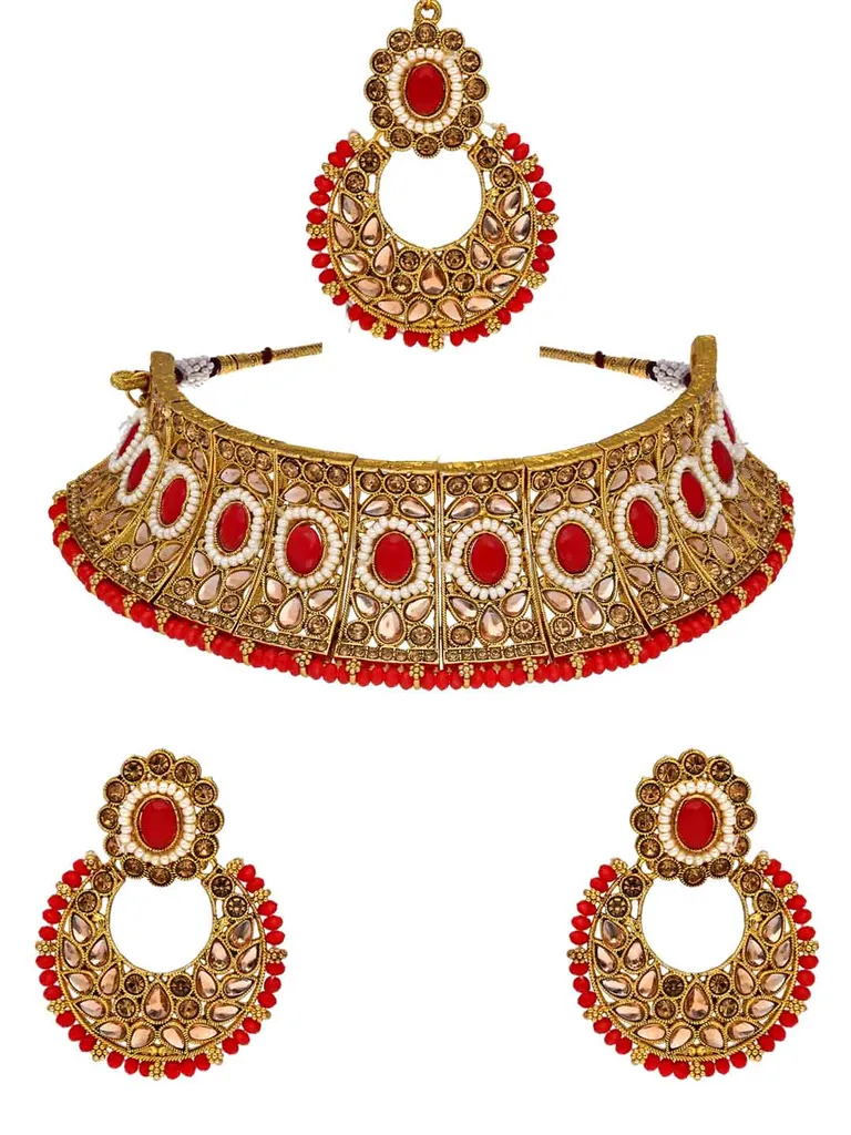 Traditional Choker Necklace Set in Gold finish - CNB35392