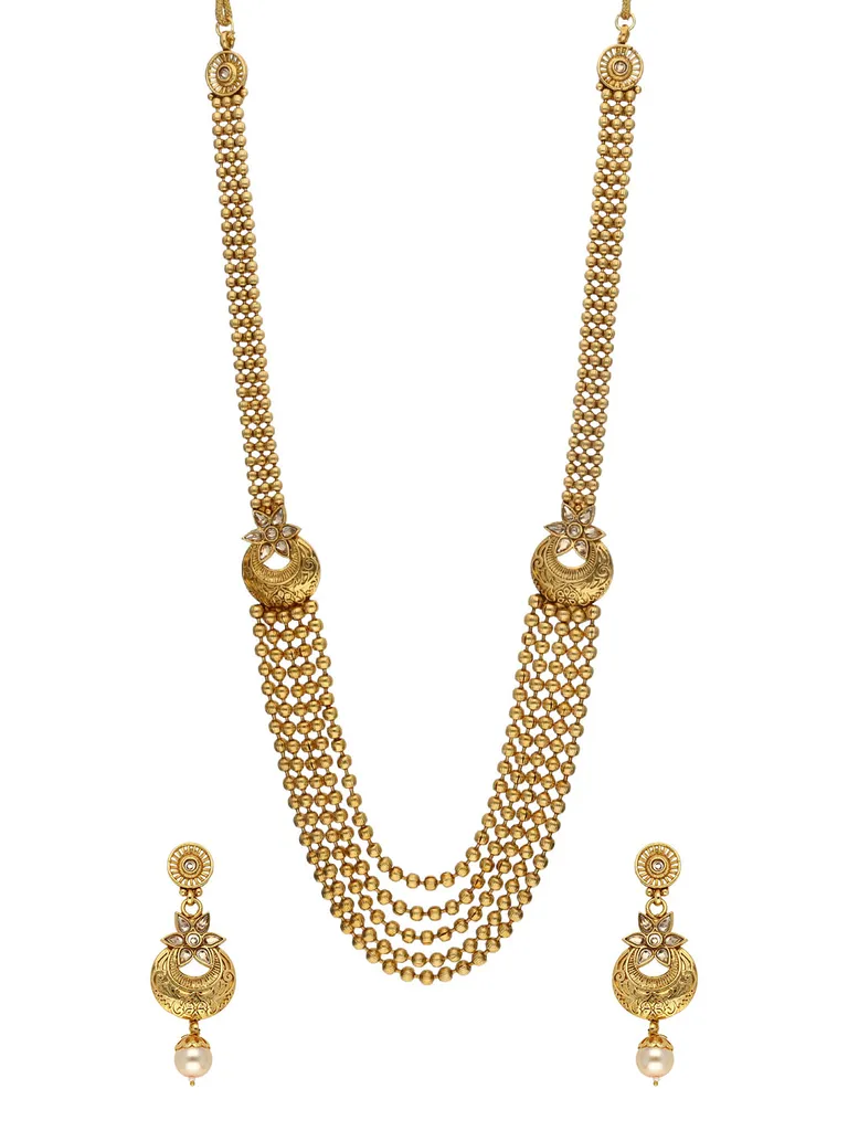Antique Long Necklace Set in Gold finish - CNB26039