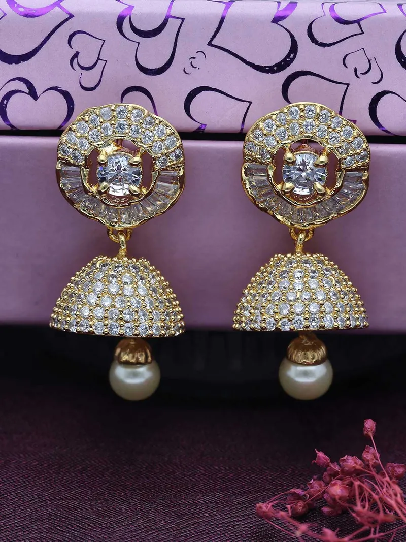 AD / CZ Jhumka Earrings in Gold finish - CNB2638