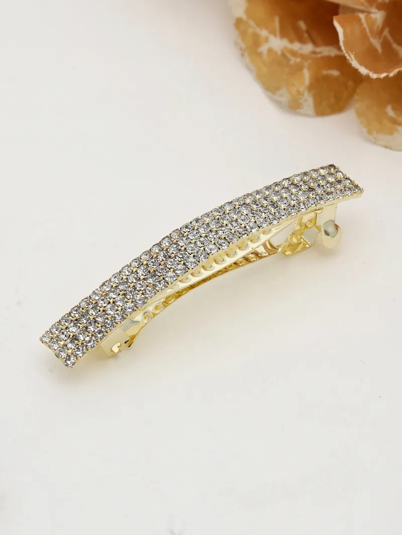 Four Line Setting Stone Hair Clip in Gold finish - 1932GO