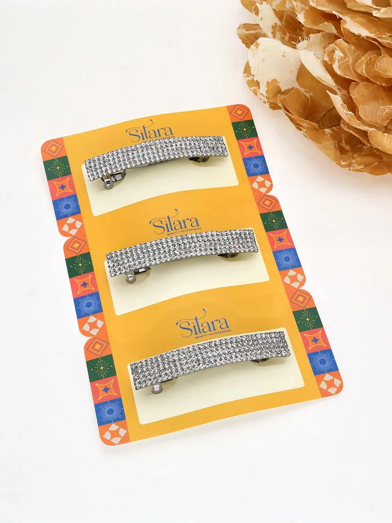 Five Line Setting Stone Hair Clip in Black Rhodium finish - 1933BL