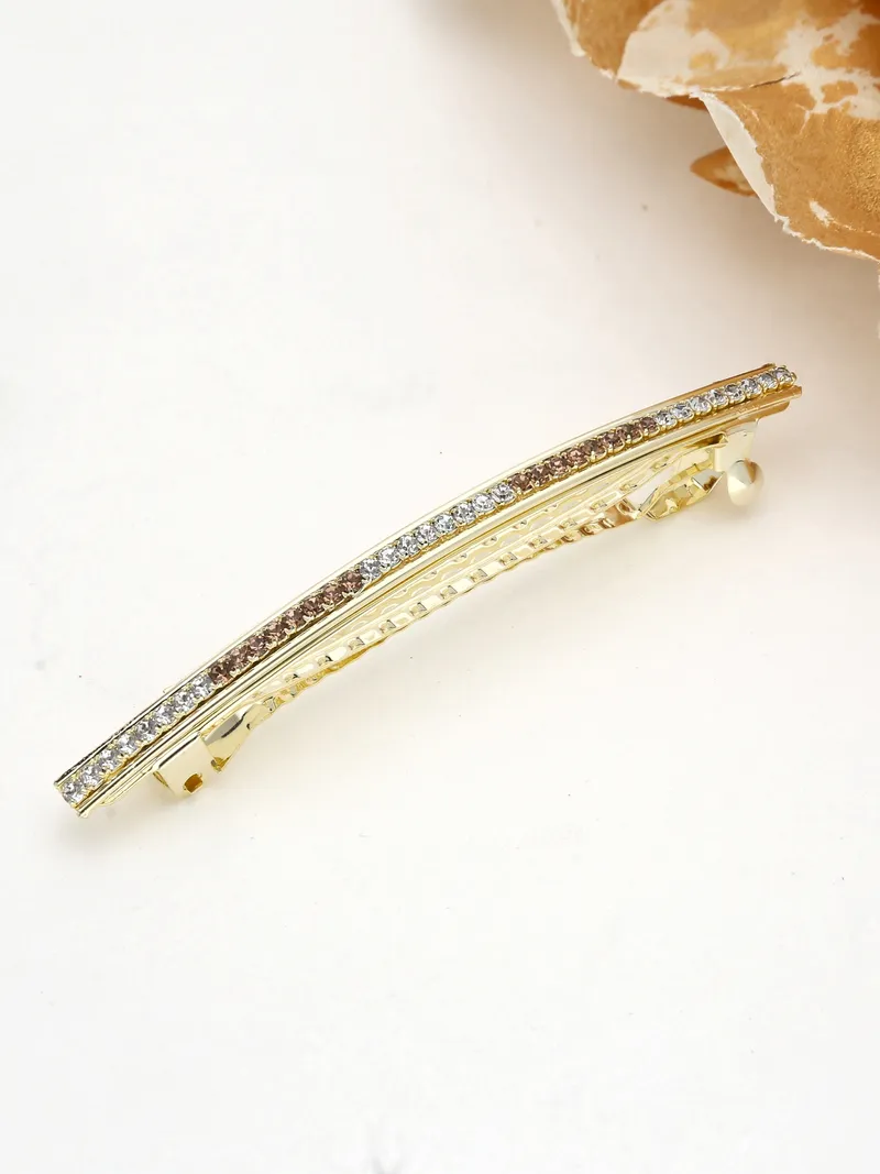 One Line Setting Stone Hair Clip in Gold finish - 1935LWGO
