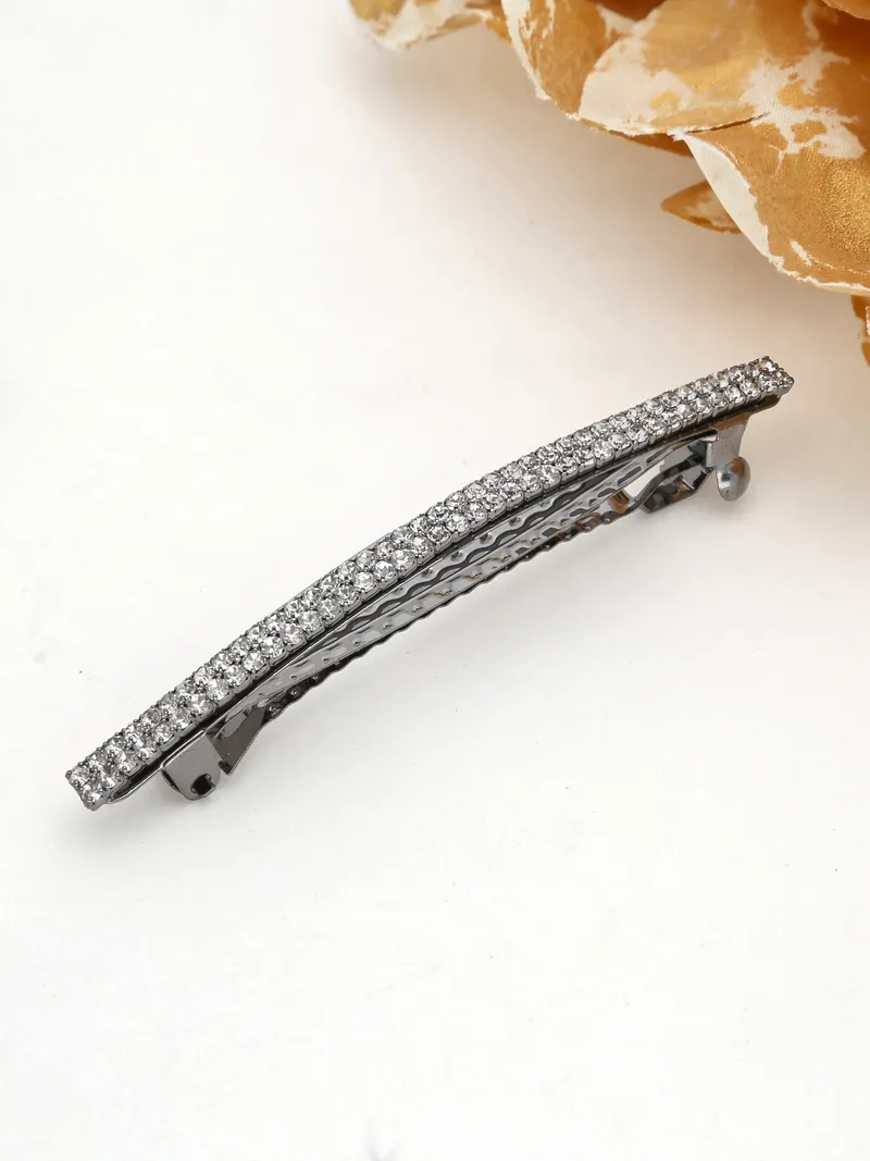 Two Line Setting Stone Hair Clip in Black Rhodium finish - 1936BL