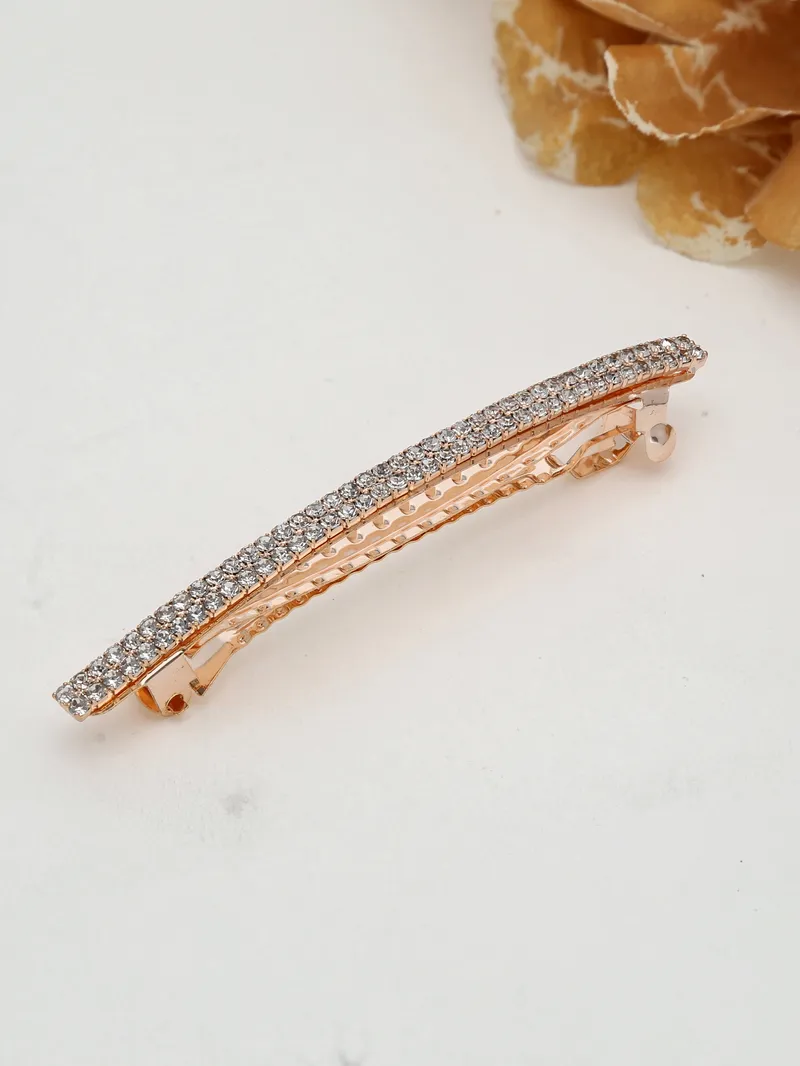 Two Line Setting Stone Hair Clip in Rose Gold finish - 1936RG