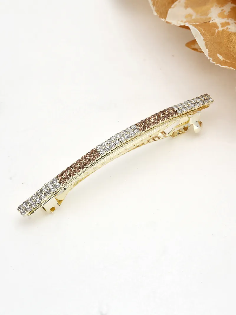 Two Line Setting Stone Hair Clip in Gold finish - 1936LWGO