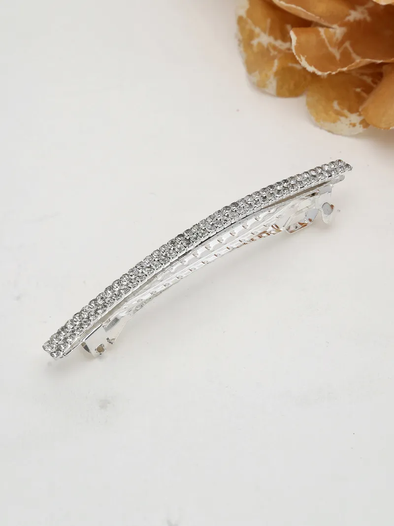 Two Line Setting Stone Hair Clip in Rhodium finish - 1936RO