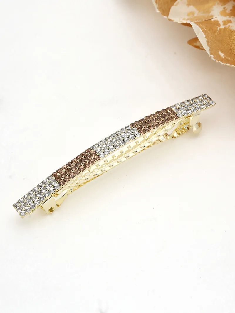 Three Line Setting Stone Hair Clip in Gold finish - 1937LWGO