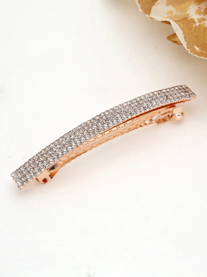 Four Line Setting Stone Hair Clip in Rose Gold finish - 1939RG
