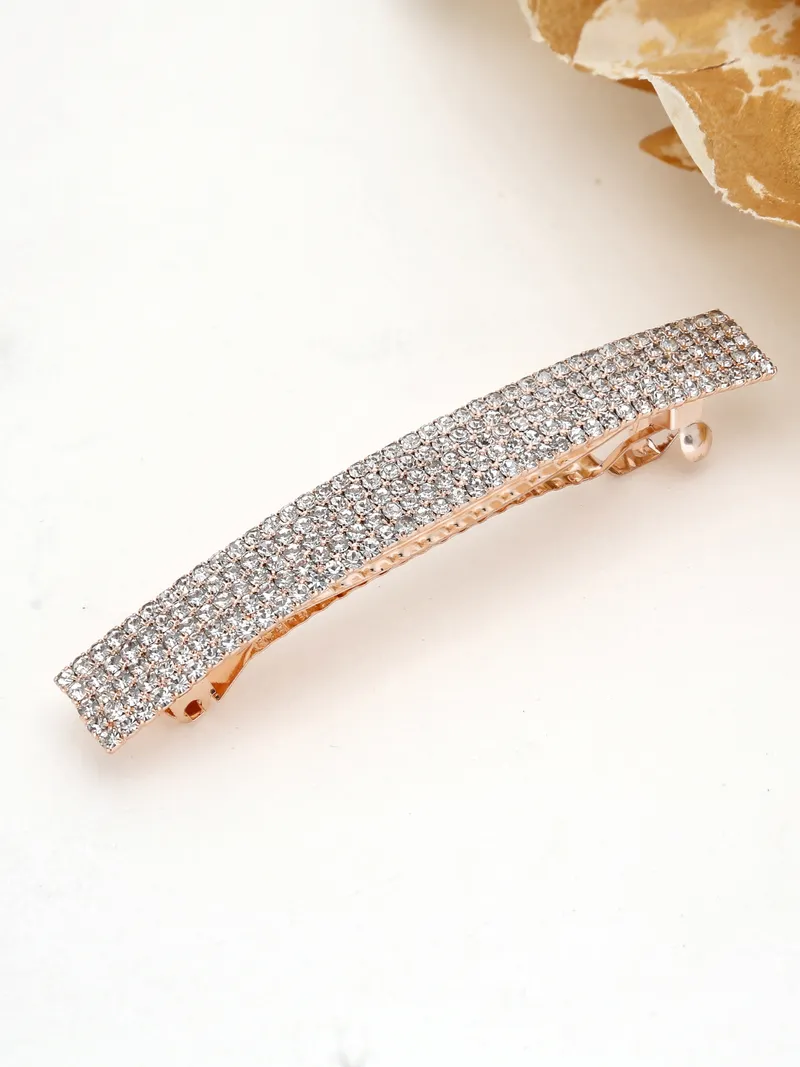 Five Line Setting Stone Hair Clip in Rose Gold finish - 1940RG