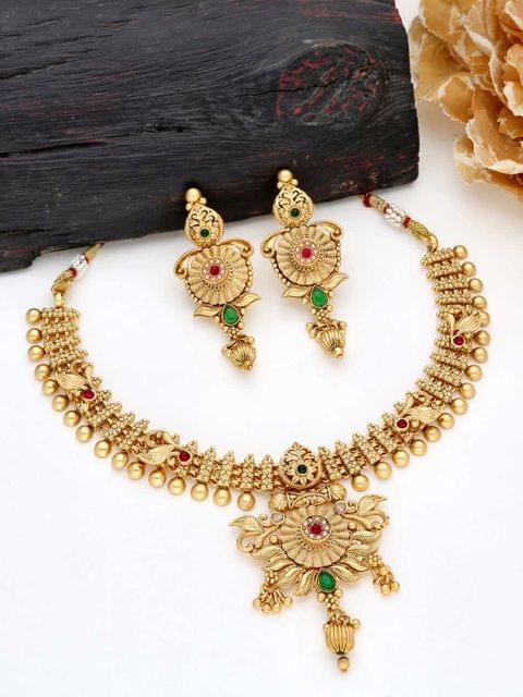 Antique Necklace Set in Ruby & Green color - THF768