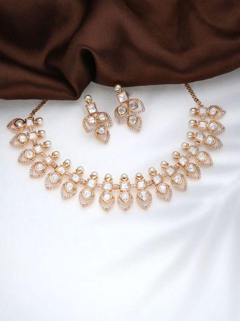 Necklace Set with Kundan and  AD / CZ in Rose Gold finish - THF1285