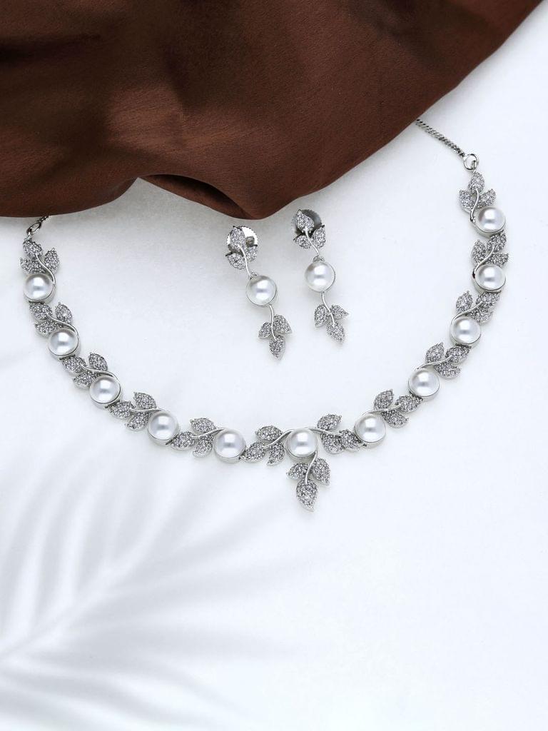 AD / CZ Necklace Set in Rhodium finish - THF1353