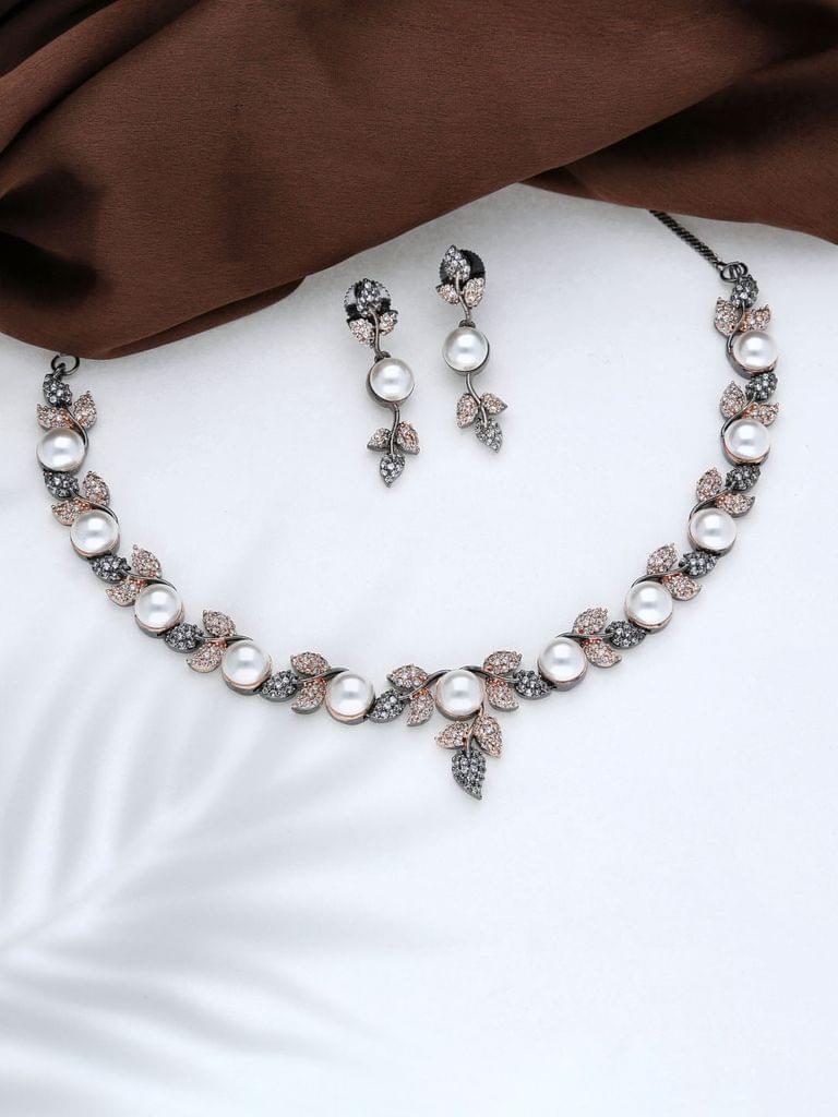 AD / CZ Necklace Set in Black Rose finish - THF1354