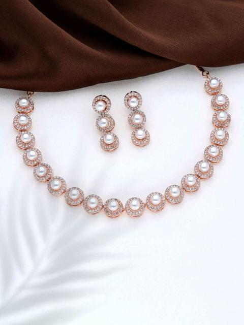 AD / CZ Necklace Set in Rose Gold finish - THF1360