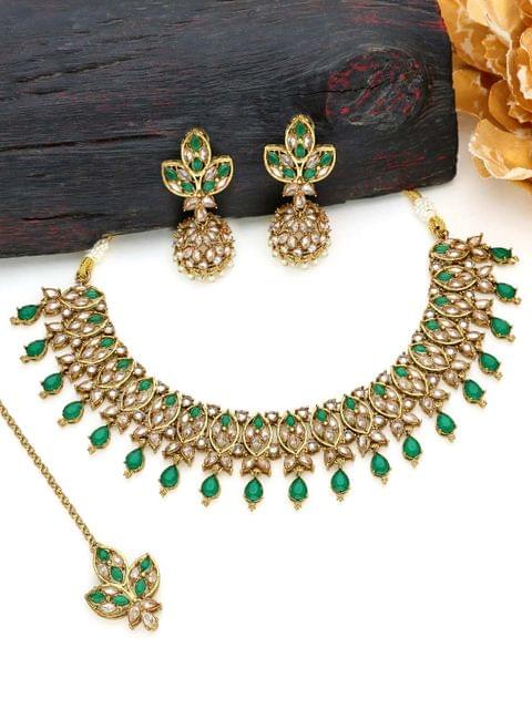 Reverse AD Necklace Set in Mehendi finish - 195GR