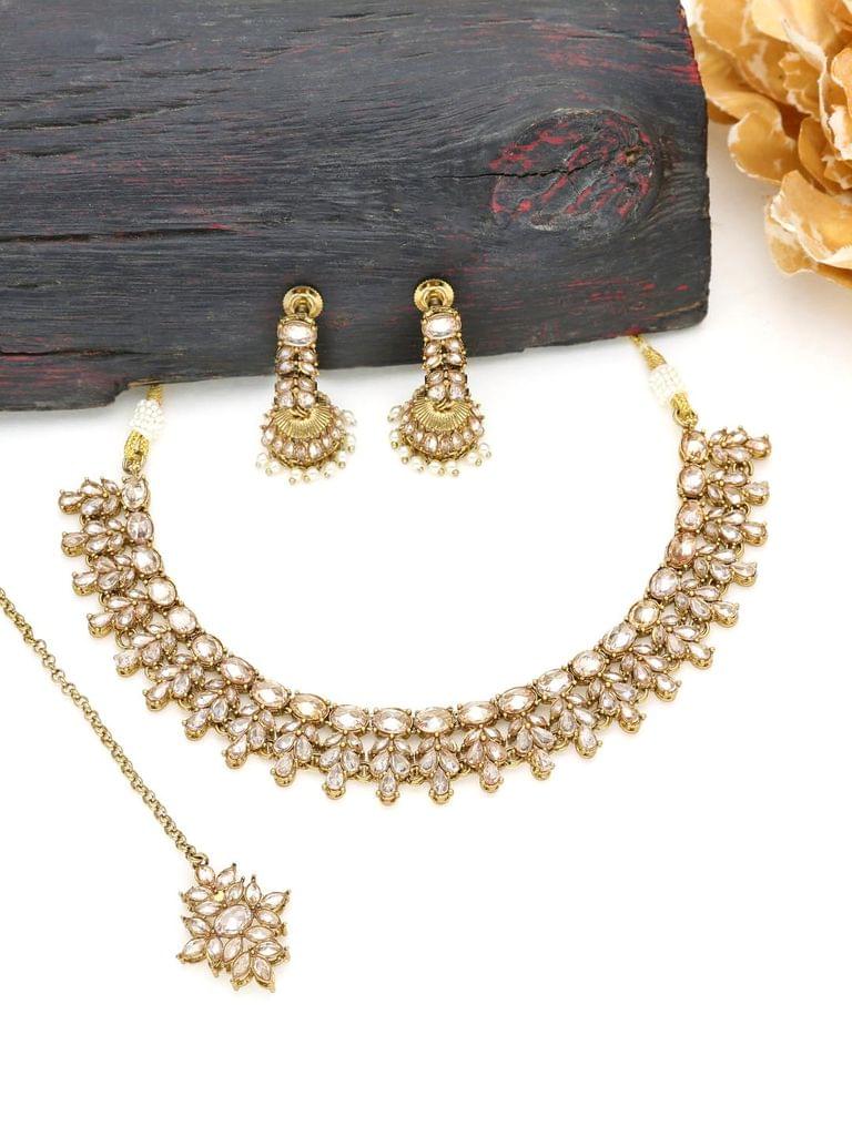 Reverse AD Necklace Set in Mehendi finish - 197LC