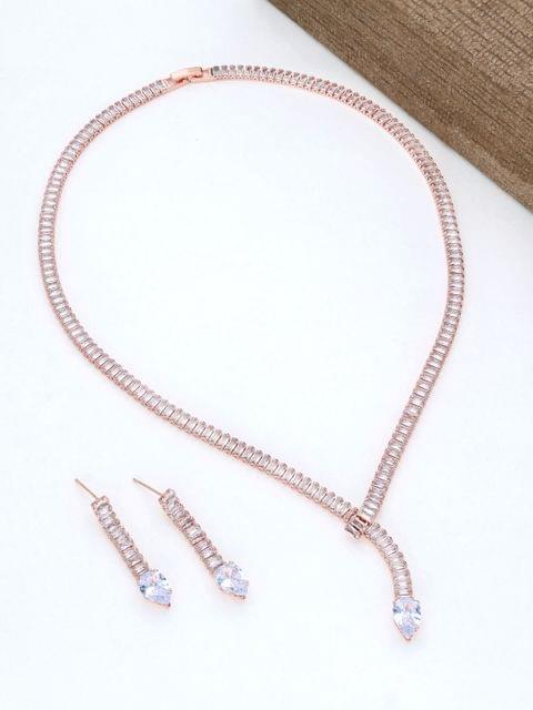 AD / CZ Necklace Set in Rose Gold finish - THF1445