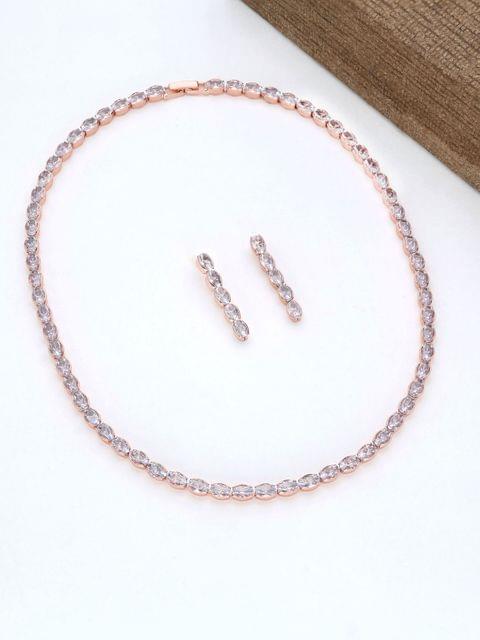 AD / CZ Necklace Set in Rose Gold finish - THF1446