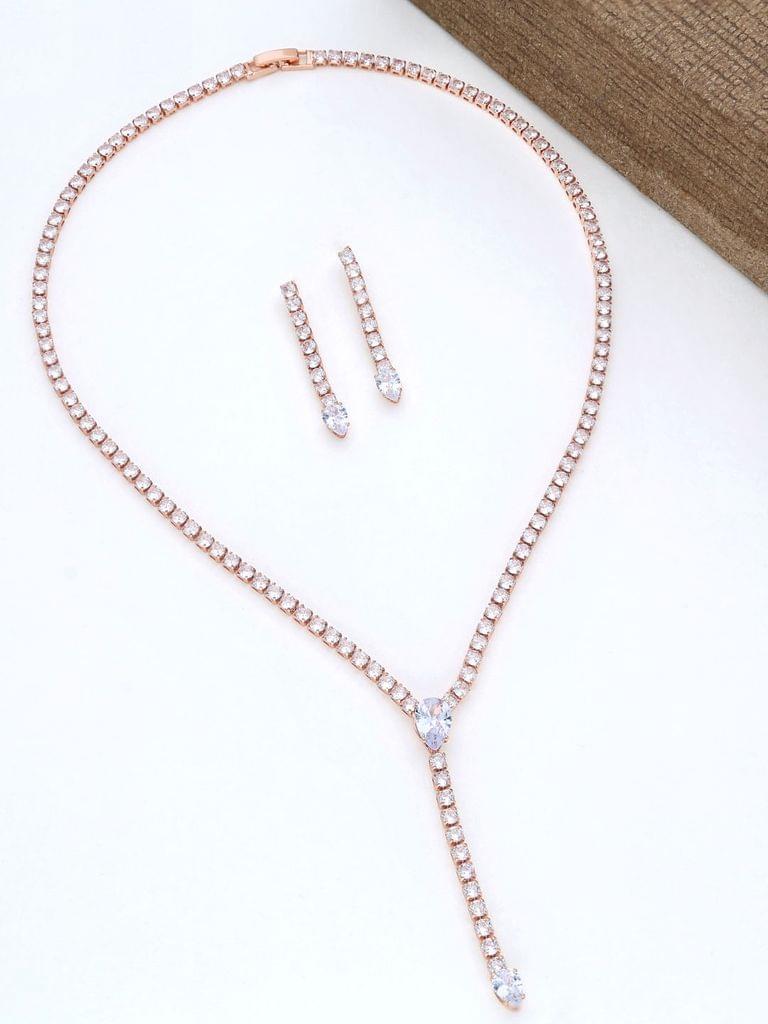 AD / CZ Necklace Set in Rose Gold finish - THF1472