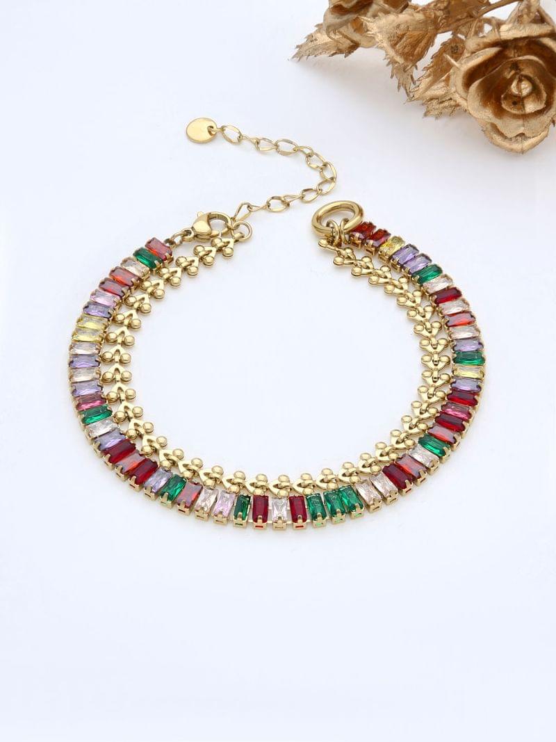 AD / CZ Loose / Link Bracelet in Gold finish - THF1758