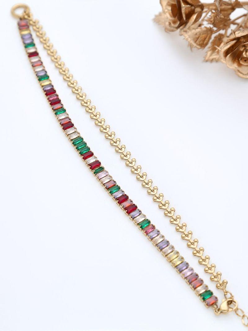 AD / CZ Loose / Link Bracelet in Gold finish - THF1758