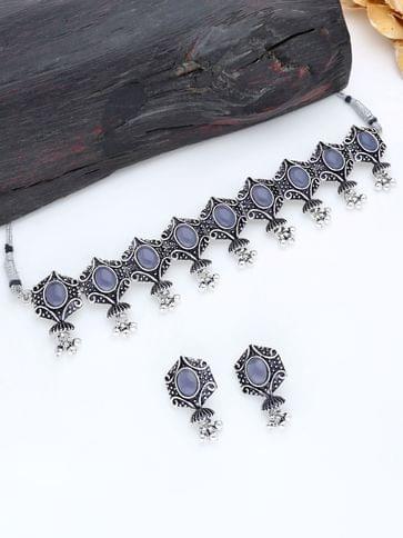 Traditional Choker Necklace Set in Oxidised Silver finish - S919