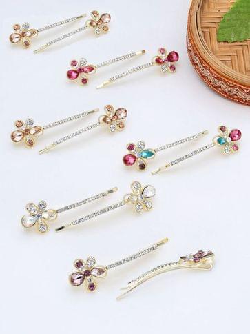 Fancy Side Pin in Assorted color and Gold finish - THF2152