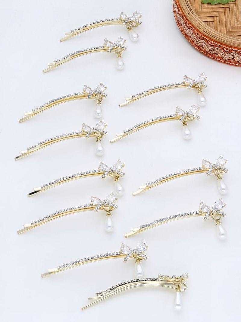 Fancy Side Pin in White color and Gold finish - THF2162