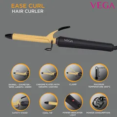 VEGA Ease Curl Hair Curler-19 mm With Ceramic Coated Barrel (VHCH-01), Black