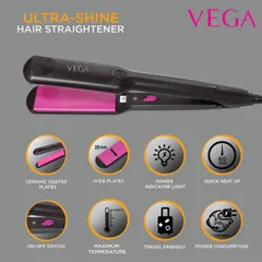 VEGA Ultra Shine Hair Straightener With Wide Ceramic Coated Plates(VHSH-25), Black