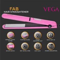 VEGA Fab Hair Straighener With Ceramic Coated Floating Plates (VHSH-15), Pink