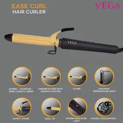 VEGA Ease Curl Hair Curler-25 mm With Ceramic Coated Barrel (VHCH-02), Black