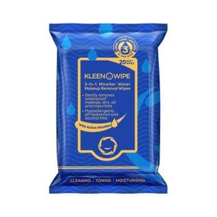 KleenOWipe Active Micellar Water 3 in 1 (CTM) Face Wipes For Men & Women - 20 Pc Alcohol Free pH Balanced Soft Wipes