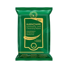 KleenOWipe Hypoallergenic Exfoliating & Deep Cleansing Face Care Wipes For Men & Women - 15 Pc Alcohol Free pH Balanced Soft Wipes