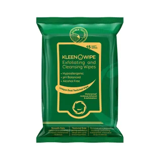 KleenOWipe Hypoallergenic Exfoliating & Deep Cleansing Face Care Wipes For Men & Women - 15 Pc Alcohol Free pH Balanced Soft Wipes