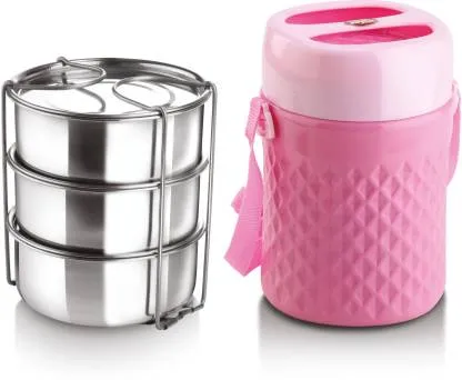 Jayco Prisma 3 Hot Lunch Pack Pink With 3 Stainless Steel Containers