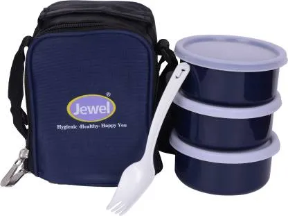 Jewel Luncheon 3 Plastic Box with Lunch Bag - Blue 3 Containers Lunch Box  (750 ml)