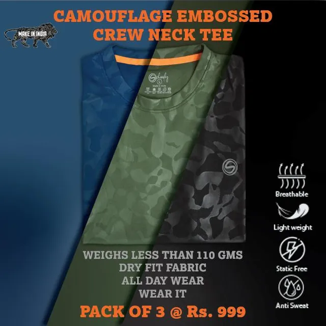 Pack of 3 Athleisure Army Camo Tees (Black, Green & Teal)