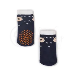 Anti Skid Infant Cotton Socks + Knee Pad + Bandana Drooling Bib (Navy & White) (0-2 Years)