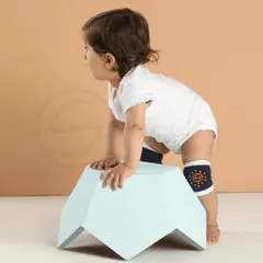 Anti Skid Infant Cotton Socks + Knee Pad + Bandana Drooling Bib (Navy & White) (0-2 Years)