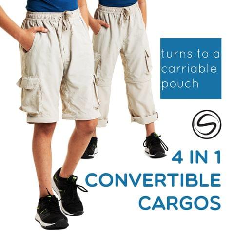 Beige 4 in 1  Convertible Cargos (Full Pant, 3/4th , Shorts & Pouch)